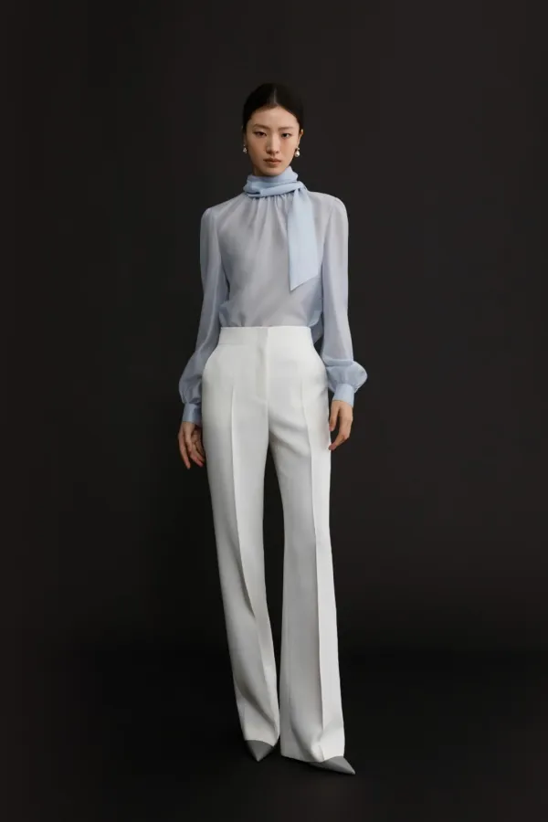 COTTON LINEN STRAIGHT PANTS - WHITE