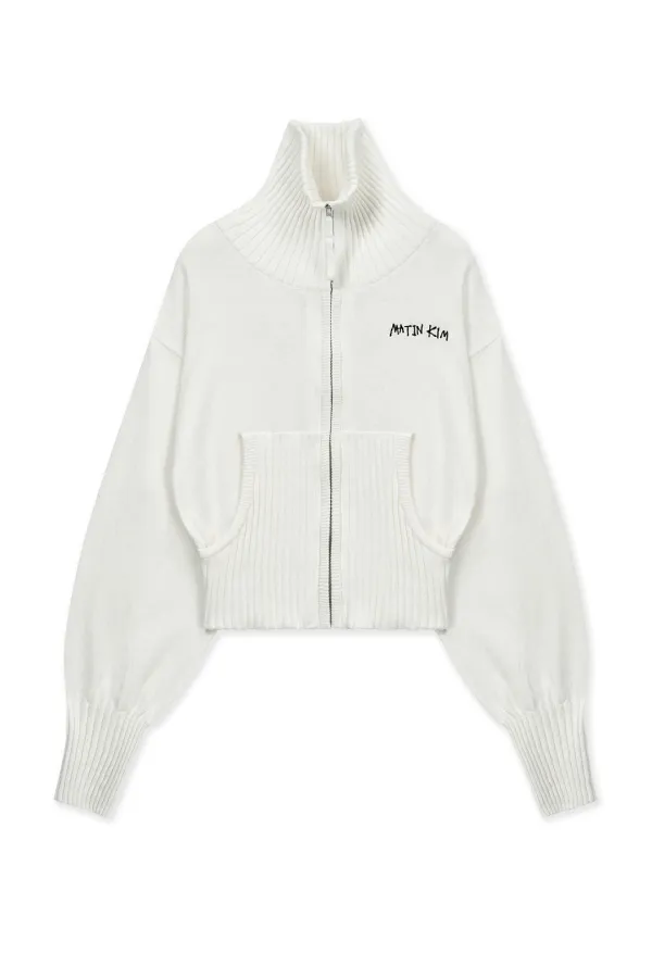 HIGH NECK EMBROIDERED LOGO ZIP UP FOR WOMEN IN IVORY