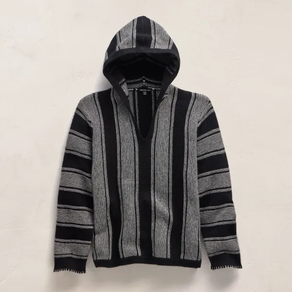 Baja Stripe Cashmere Poncho - Black Stripe
