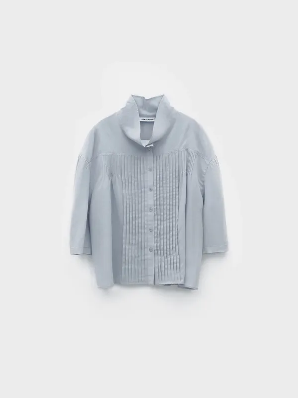 High Neck Pintuck Blouse_Light Blue