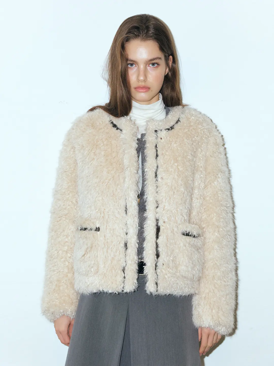 에트몽 Trimmed Curling Fur Coat, Light Beige 상품 이미지 2