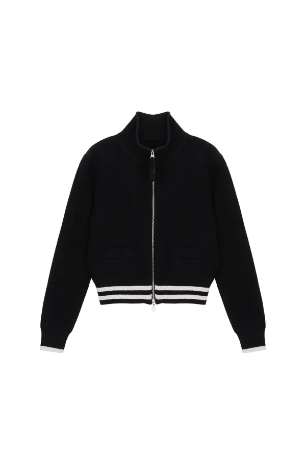 SPELL POINT STRIPE KNIT CARDIGAN IN BLACK