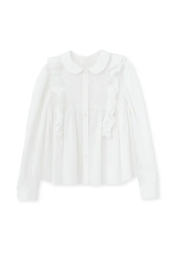 RUFFLE SHIRRING SHIRT (WHITE)