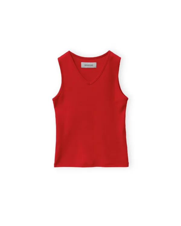 W V Neck Top Sleeveless, Red