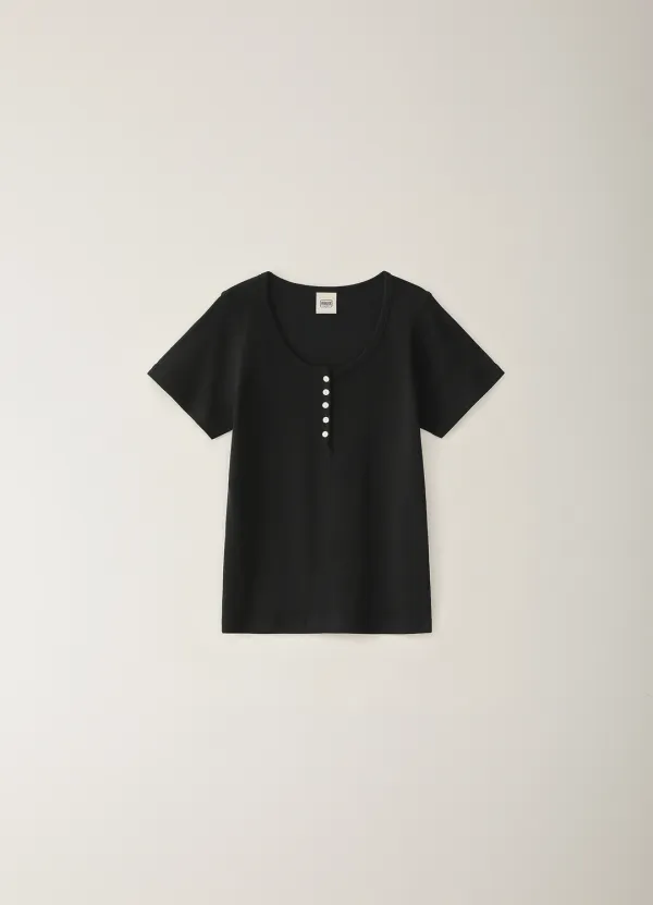 Modern Button Short T-Shirt - Black