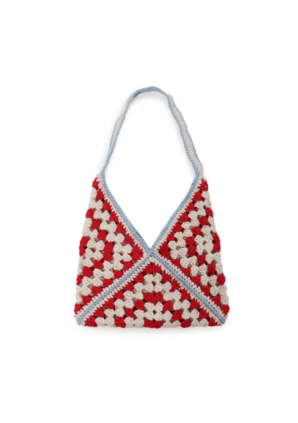 [4차 리오더 / 6월 2일이후 순차배송] Mused Crochet Granny Squares Knit Bag - Cream/Red