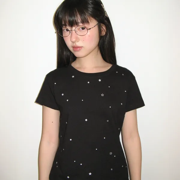 TWINKLE STAR SHORT SLEEVE T SHIRT BLACK