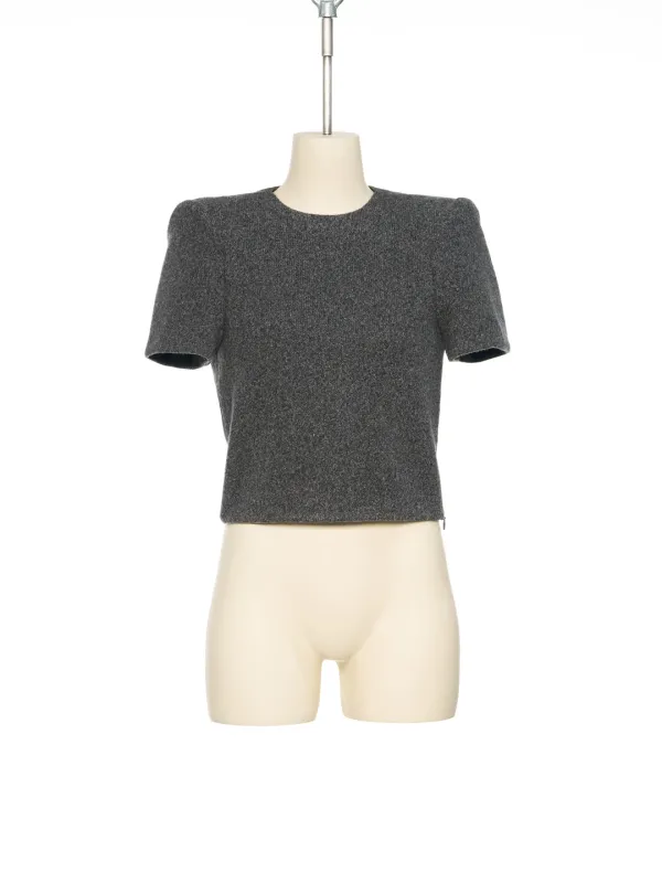 FW25 DARK GRAY CURVY SHOULDER KNITTED TOP