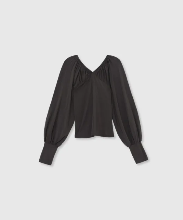 Ribbon shirring tee (Charcoal)