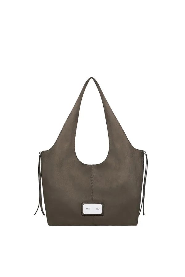 SIDE ZIP SUEDE SHOULDER BAG IN CHARCOAL
