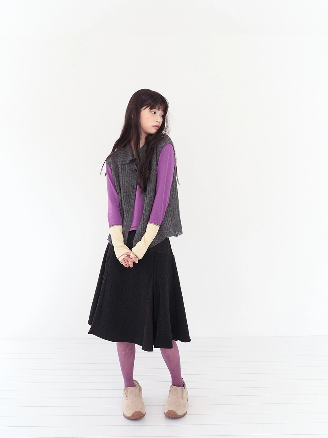 무음 Patchwork Flare Skirt (Black) 상품 이미지 2