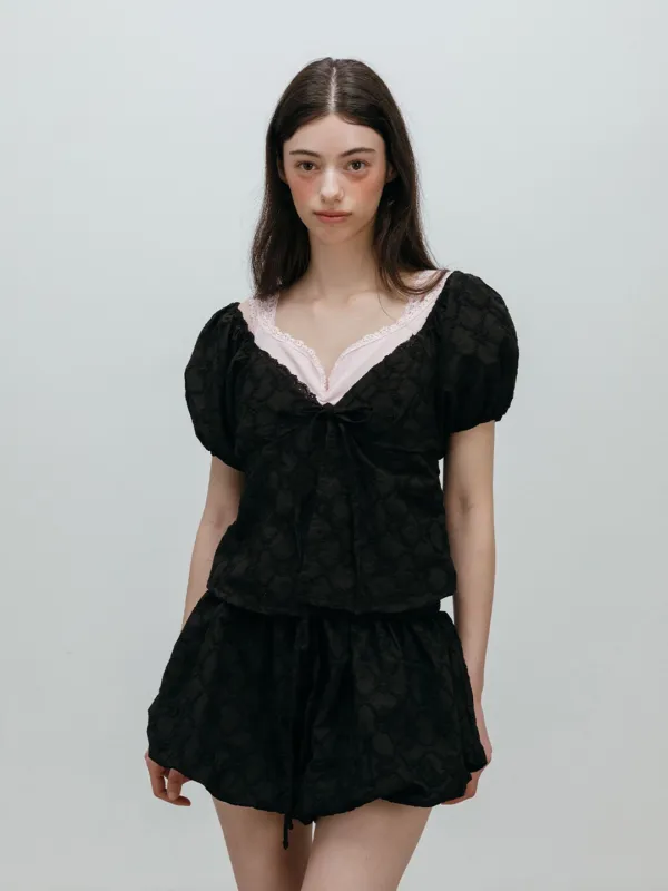 BALLOON LACE BLOUSE / BLACK