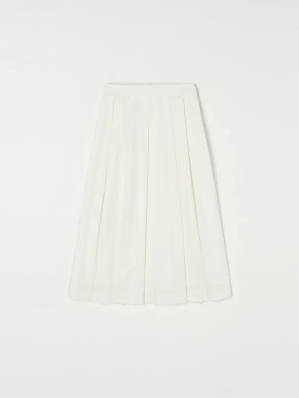 Satin tuck flare skirt - Ivory