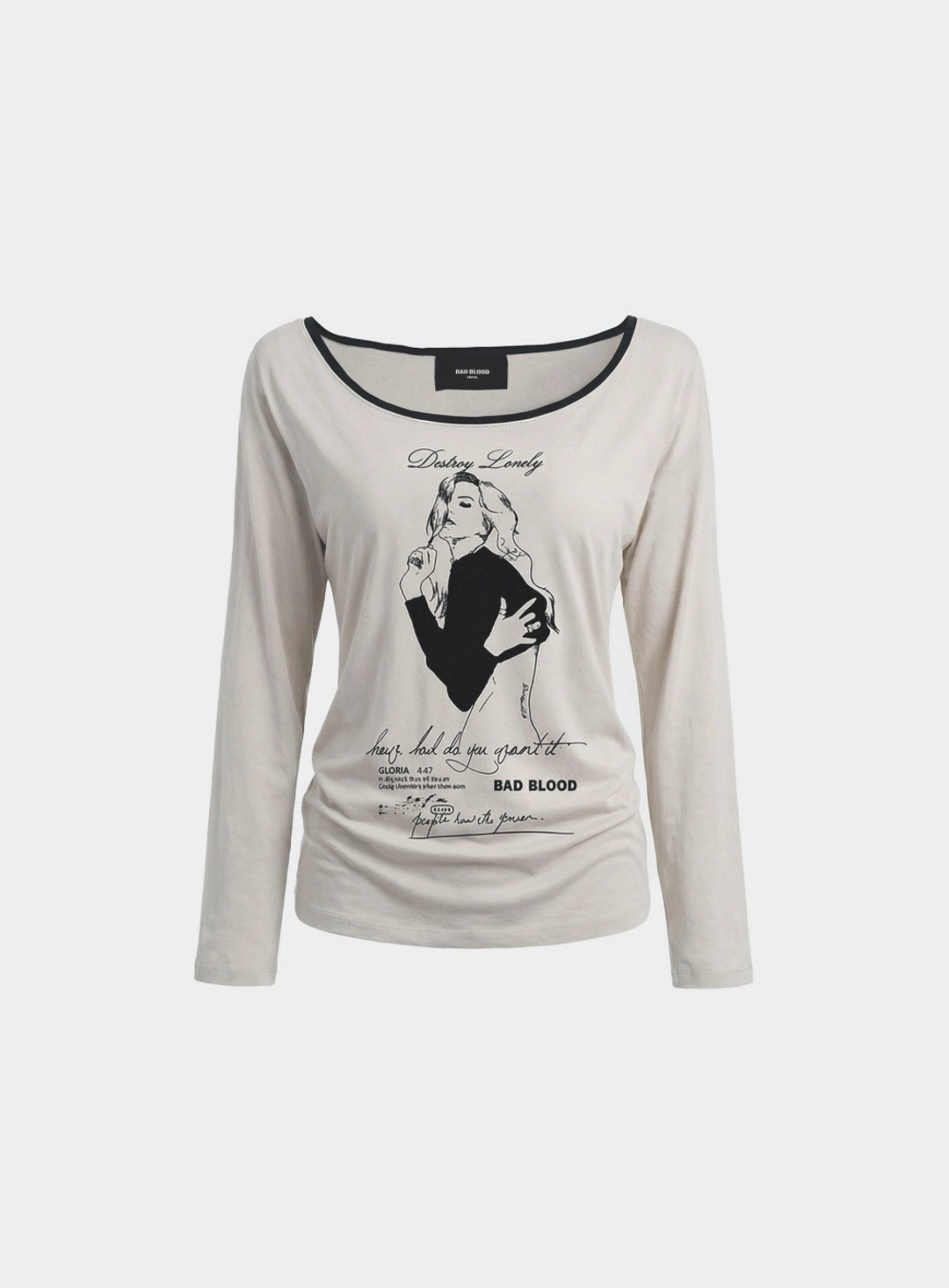 배드블러드 [w-tee26-123] B.A.D. Ladyland Ringer Loose-Fit T-Shirt - Cream 상품 이미지 1