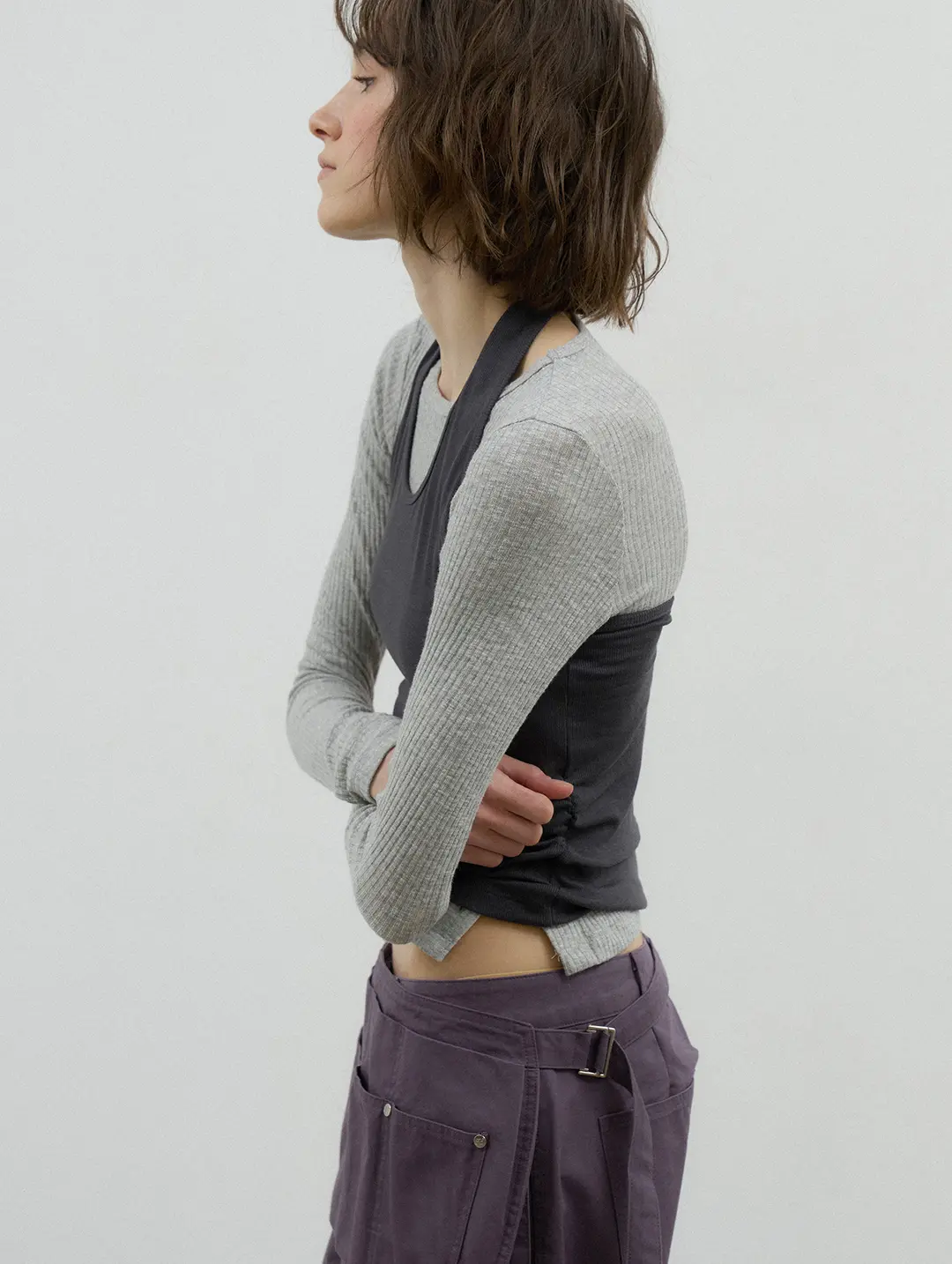 포에토 KNITTING BUTTON TEE - GREY 상품 이미지 2