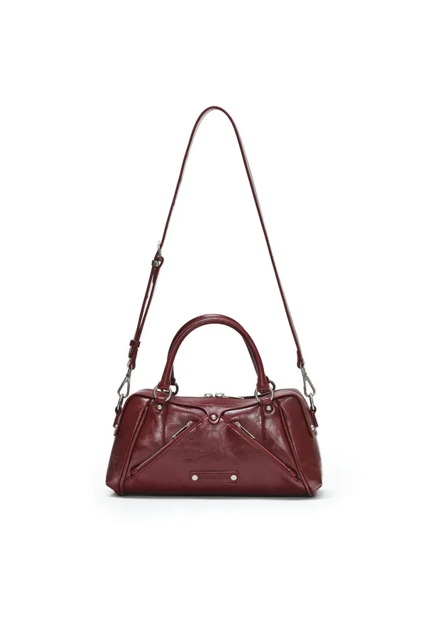 FAUX LEATHER MINI M.O.S BAG, BURGUNDY