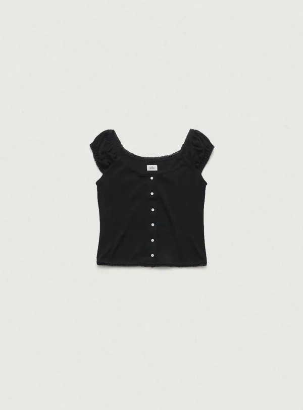 Corin Button Sleeveless Top_Black [6월 중순 순차 배송]