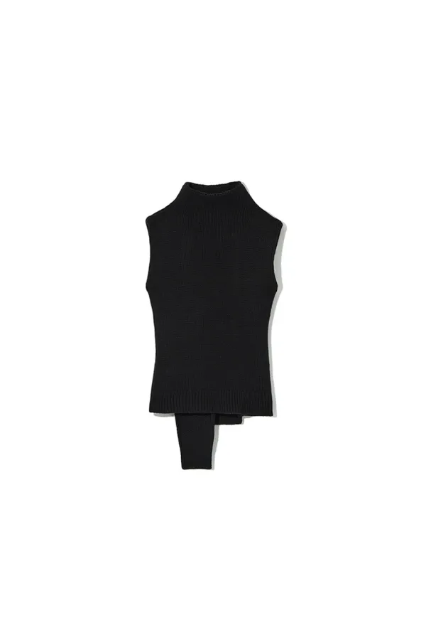 PLUSH WOOL KNIT BACK-TIE TOP [BLACK]