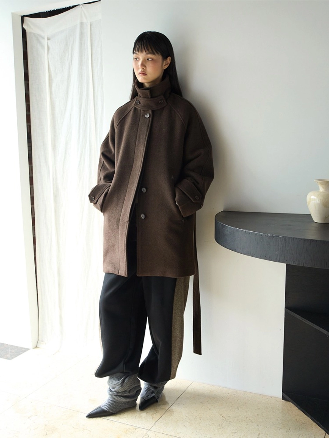 밀로 우먼 Wool Raglan Half Coat [Dark Brown] 상품 이미지 1