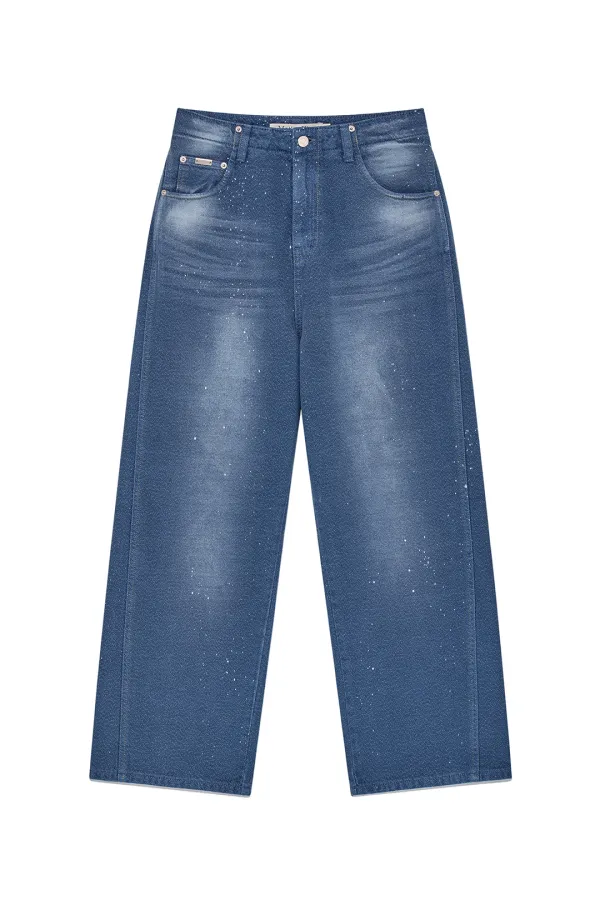 BACK LINE POINT SOFT SHINY DENIM PANTS IN BLUE