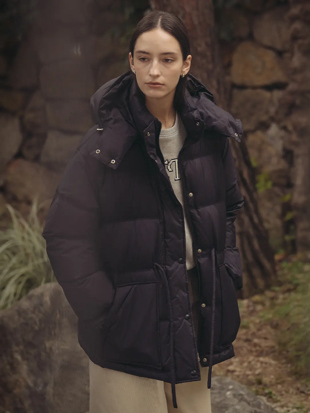 노운베러 Duck down hooded string padding jumper_Black - 노운베러 상품 이미지 2