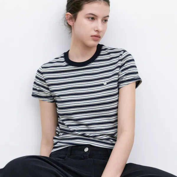 (T-7214)TRIPLE MULTI STRIPE T