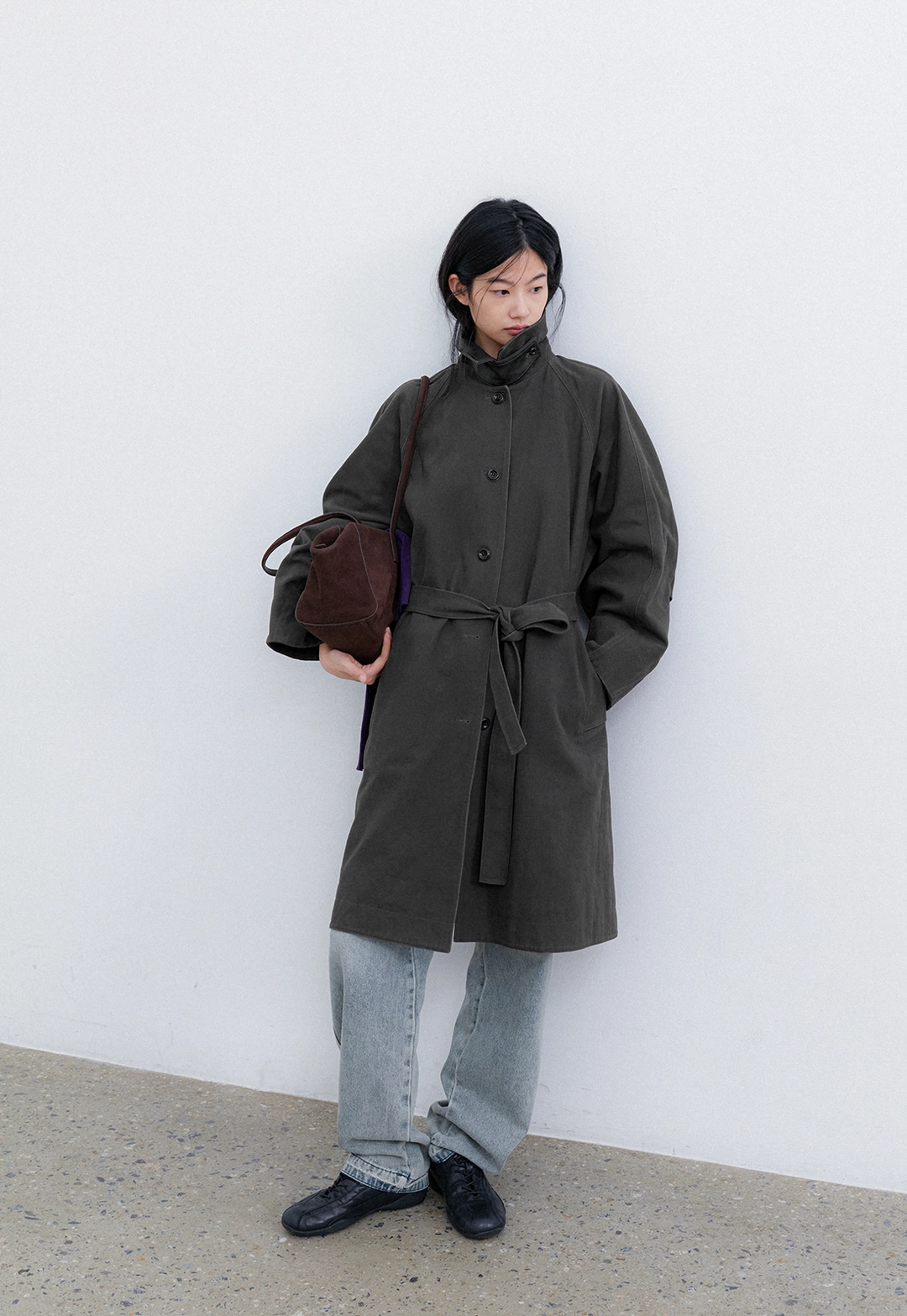 아뜰리에 나인 (CT-1487)LEATHER COLLAR BELTED COAT S 상품 이미지 3