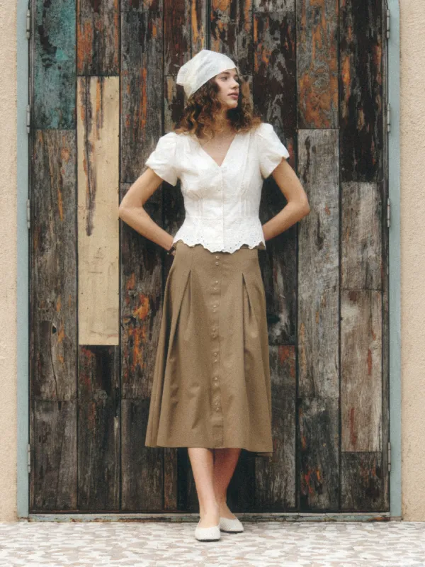 KAYA button flare long skirt_khaki