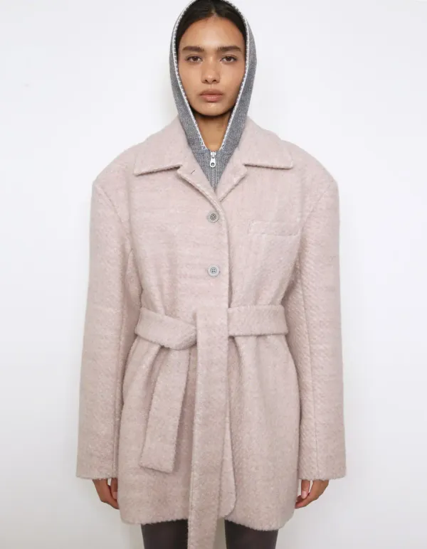 WOOL OBLIQUE LINED HALF COAT, PINK