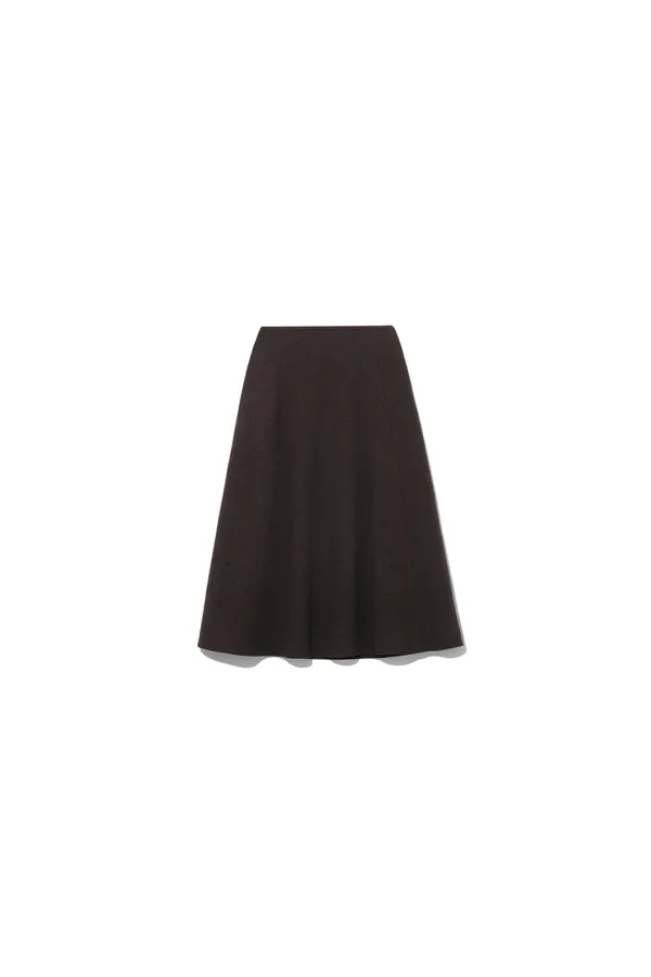 FLUID ASYMMETRIC WOOL SKIRT [BROWN]