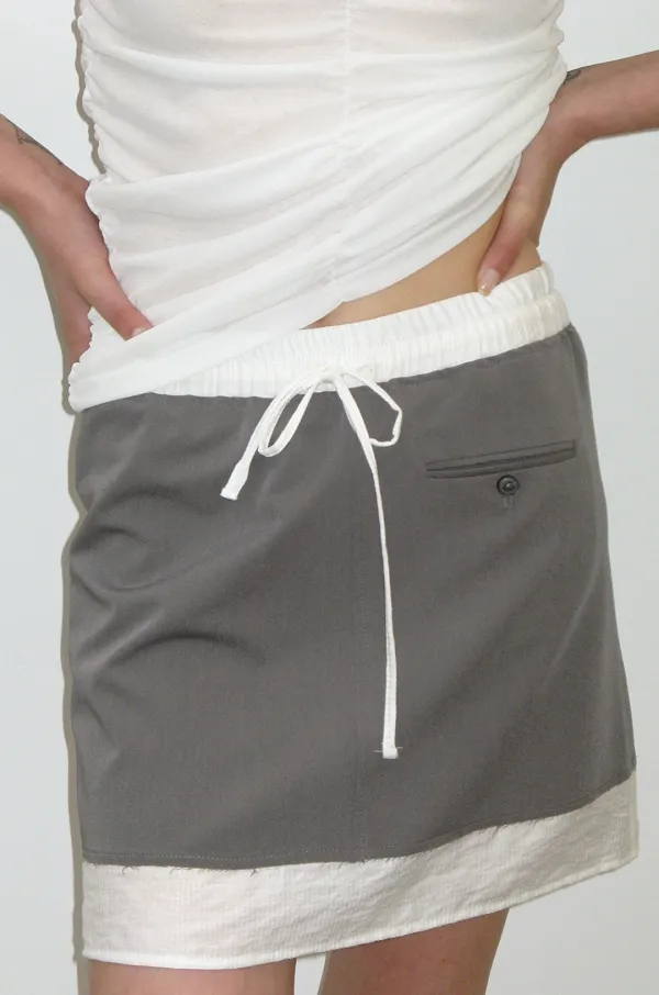 RAW CUT LAYERED SKIRT, GRAY