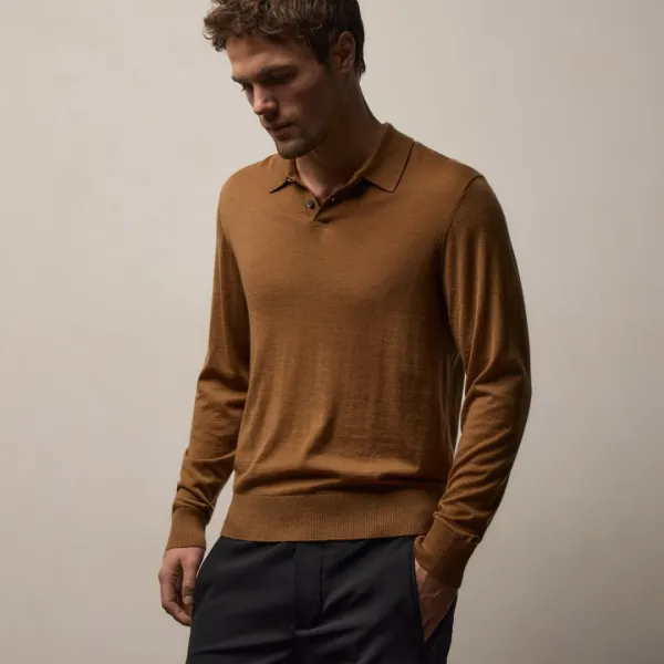 Ultrafine Cashmere Long Sleeve Polo - Whiskey