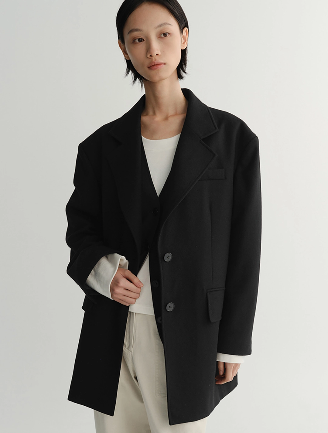 이아 Oversized Wool Jacket (Black) 상품 이미지 3