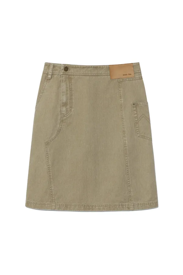 SIDE POCKET POINT MIDI SKIRT IN LIGHT KHAKI