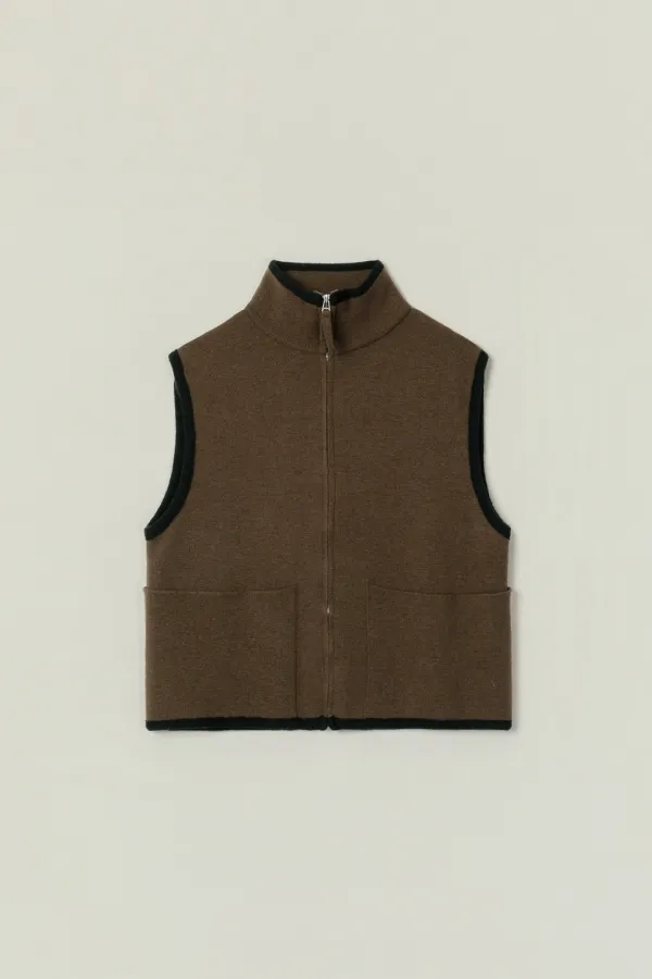 PATTON POCKET KNIT ZIP UP VEST_BROWN