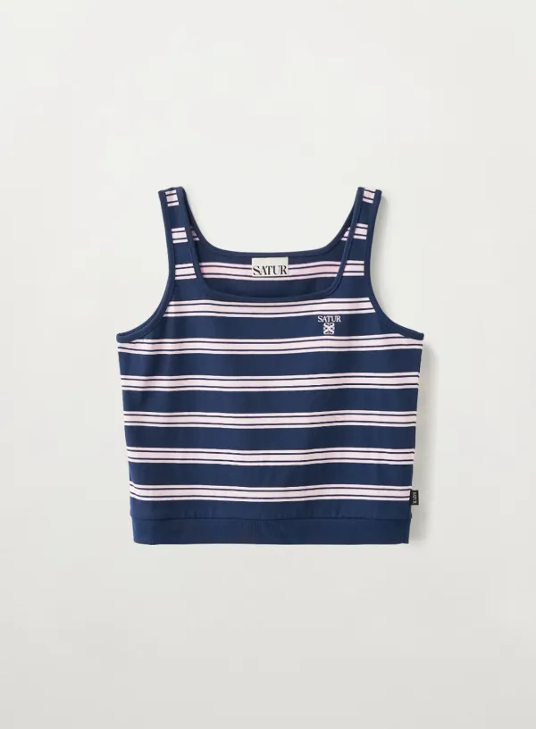 (W) Square Neck Stripe Sleeveless - Pink