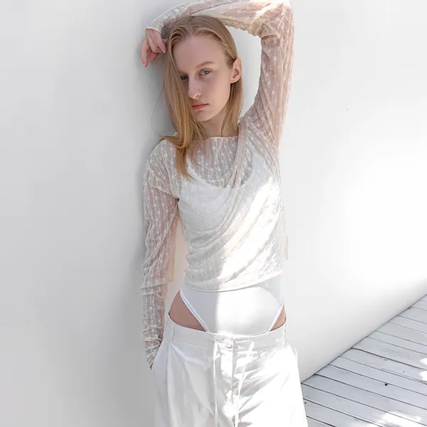 (BL-4432)LACE BOATNECK COVER UP BLOUSE