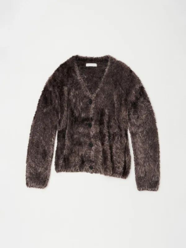 VEGAN FUR KNIT CARDIGAN IN ASH BROWN
