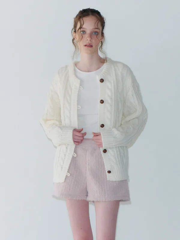 Cable Button Knit Cardigan, Cream