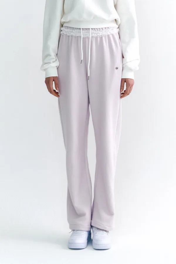 Lace Trimming Easy Pants Light Purple