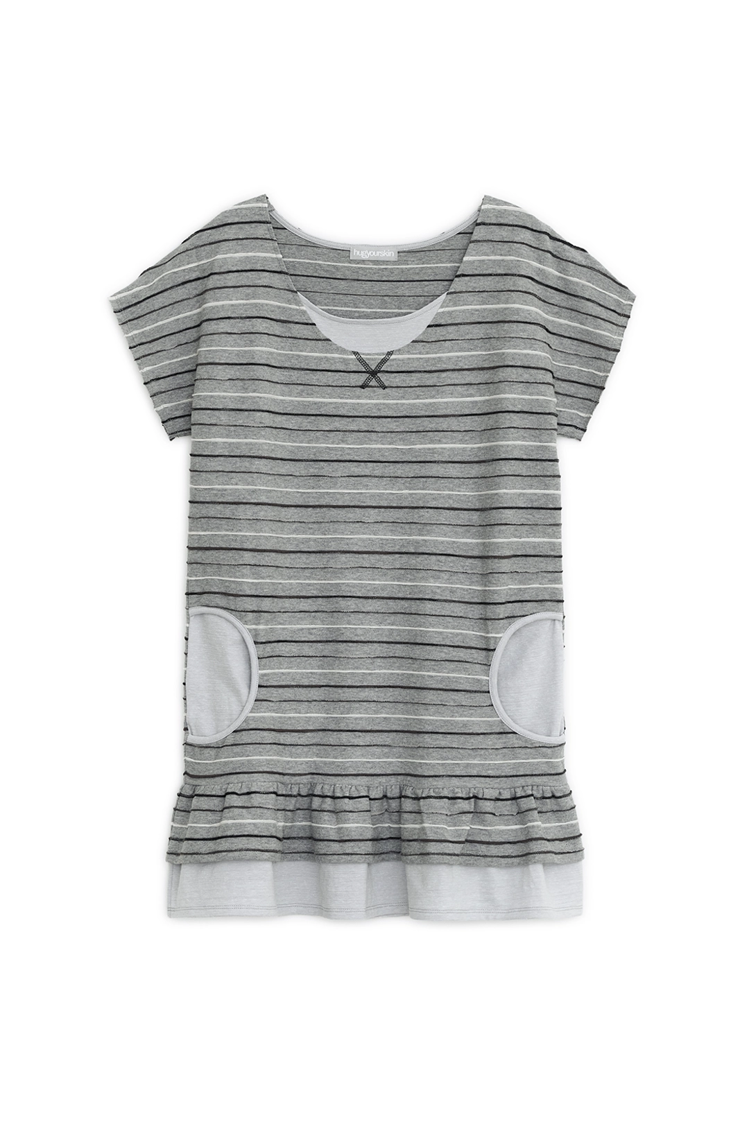 허그유어스킨 Stripe round pocket dress (Gray) 상품 이미지 1