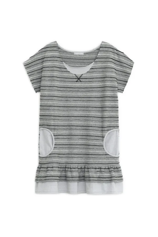 Stripe round pocket dress (Gray)