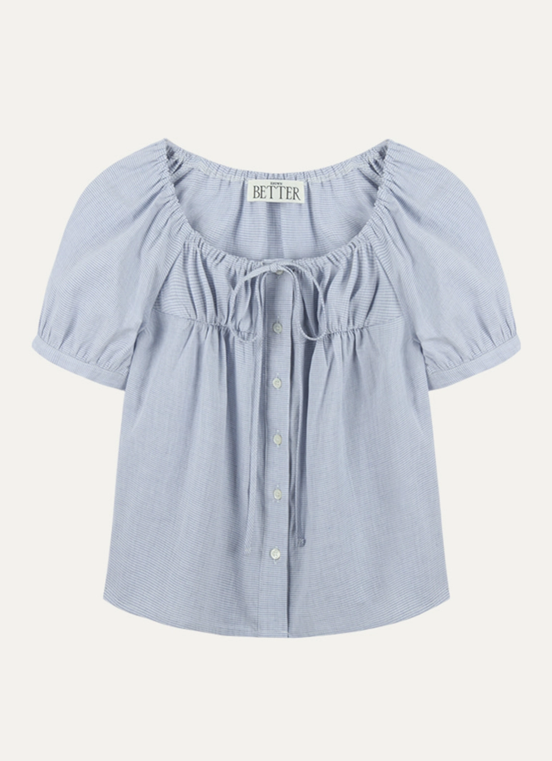 노운베러 Shirring ribbon blouse [KNSS03BL05]_Blue 상품 이미지 3