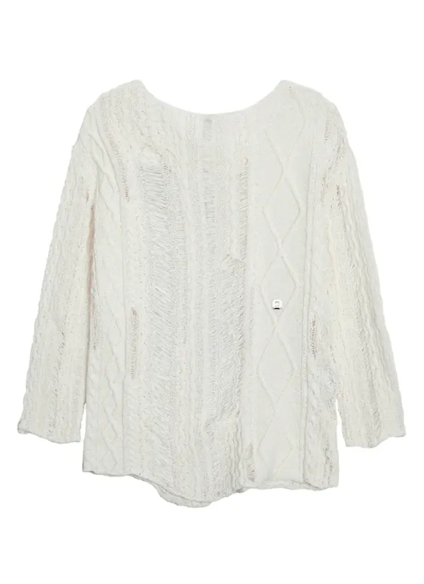 Mix Damage Twist Knit [ White ]