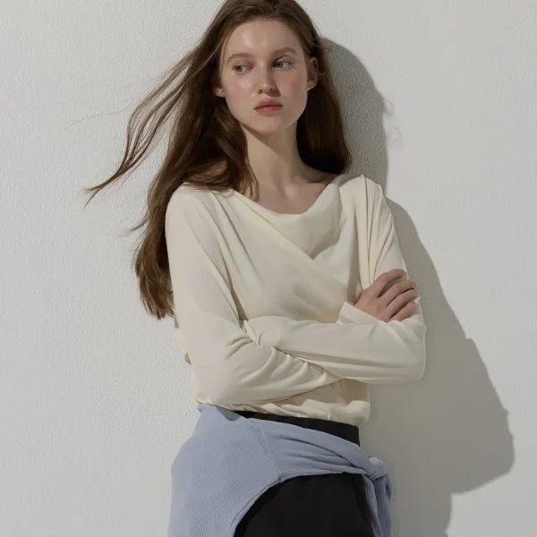 (2차) Drape neck top - Ivory