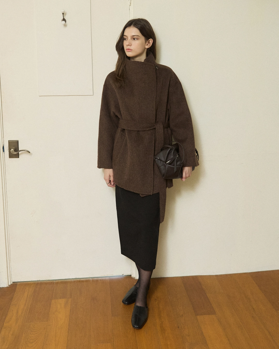 어다울 One button lap handmade half coat - moca brown 상품 이미지 3