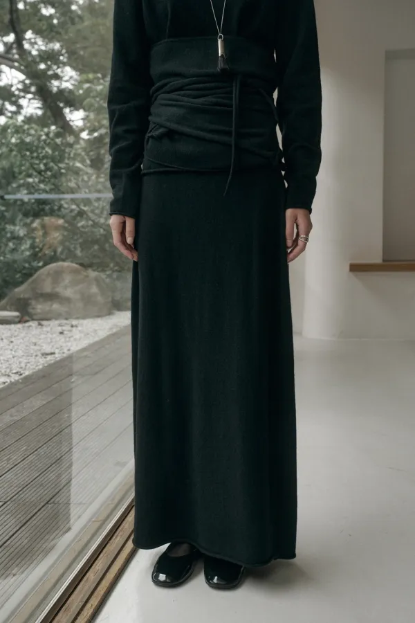 BOLIO WOOL KINT SKIRT_BLACK