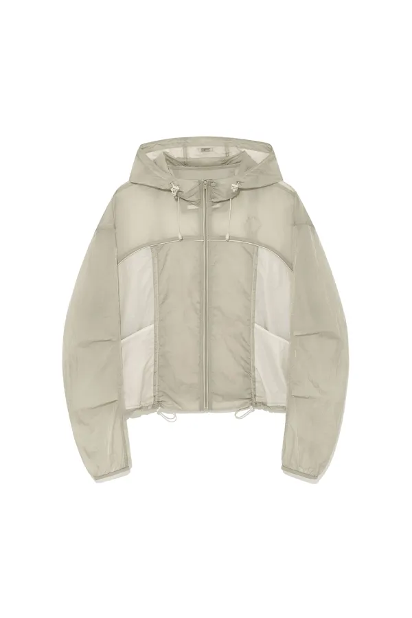 HOODY POINT CROP LIGHT WINDBREAKER IN LIGHT BEIGE
