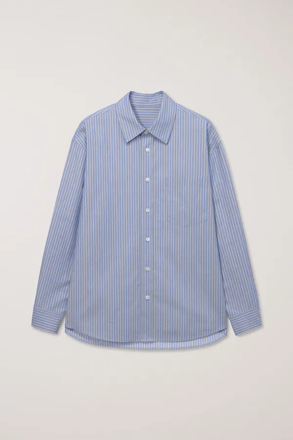 [FALL IN BROWN][셀럽착용] UNISEX INFORMAL SHIRT BLUE STRIPE_UDSH6C102B2