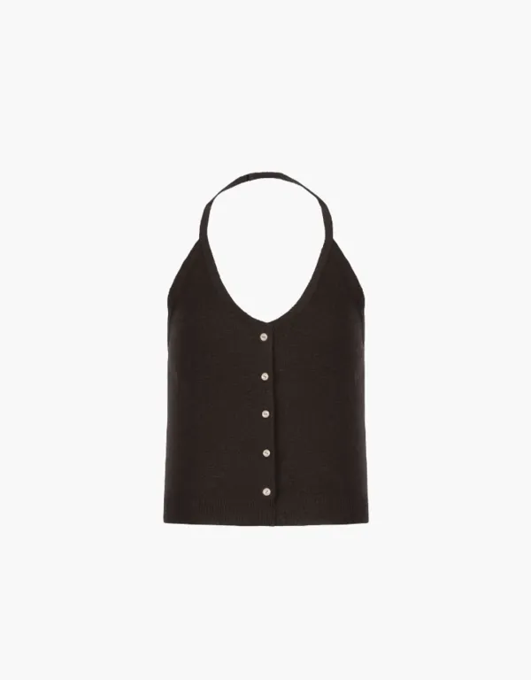 halter knit sleeveless top - dark brown